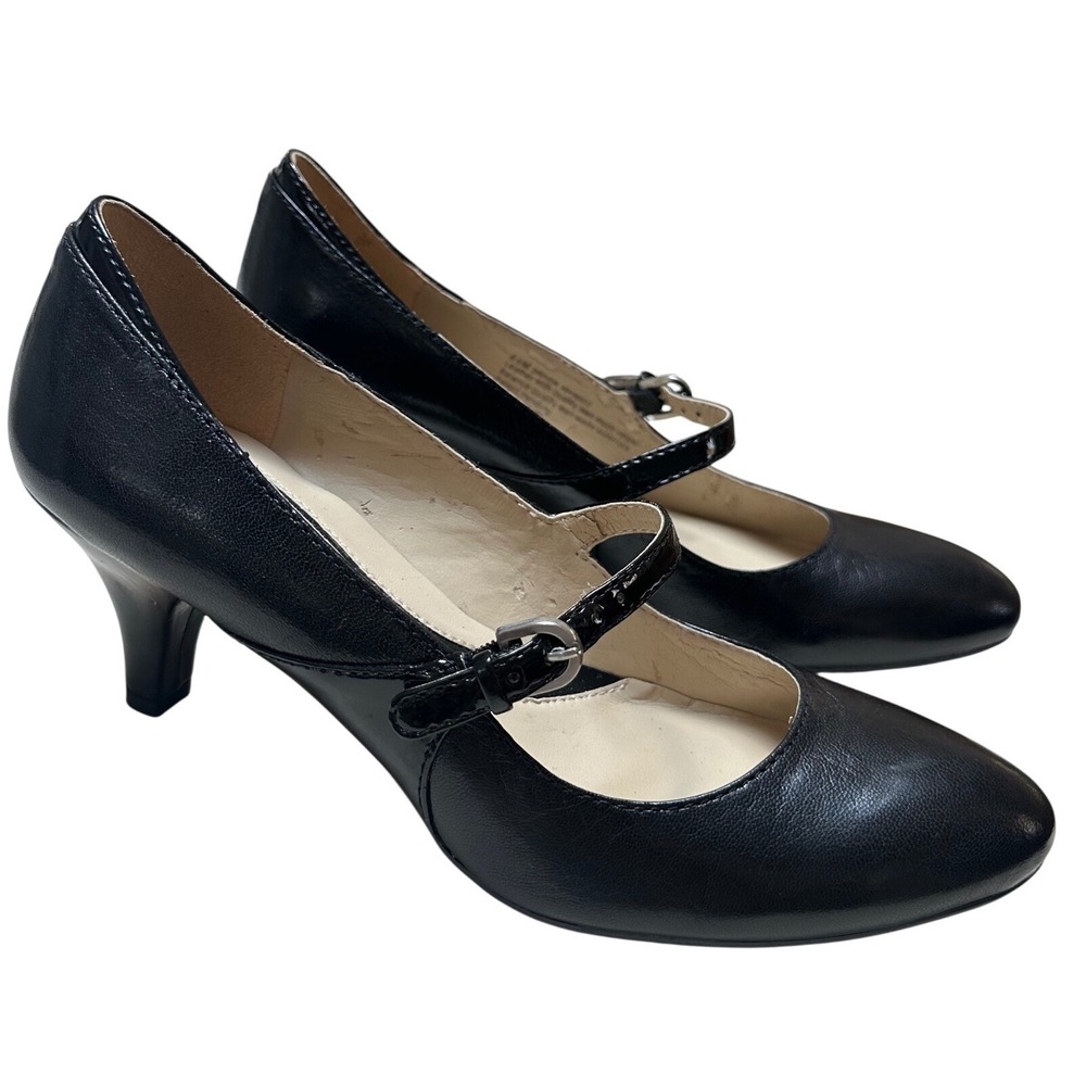 Naturalizer Driven Black Leather Mary Jane Pumps Kitten Heel Size 8.5M Classic